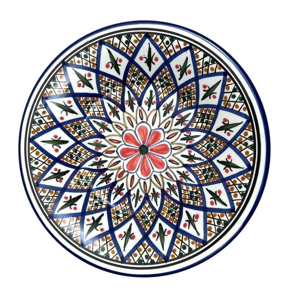 Le Souk Ceramique Floral Plate Tunisia Mediterranean Mandala Design 9.5 in